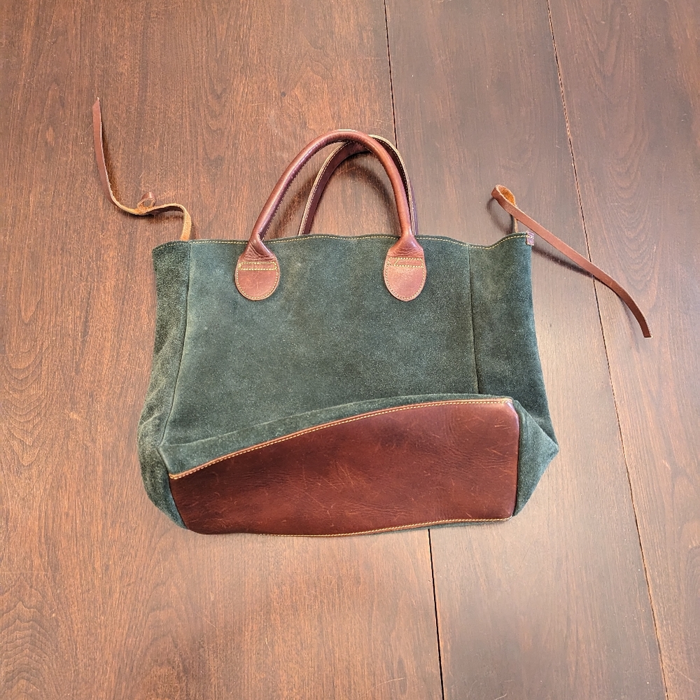 Green suede handbag